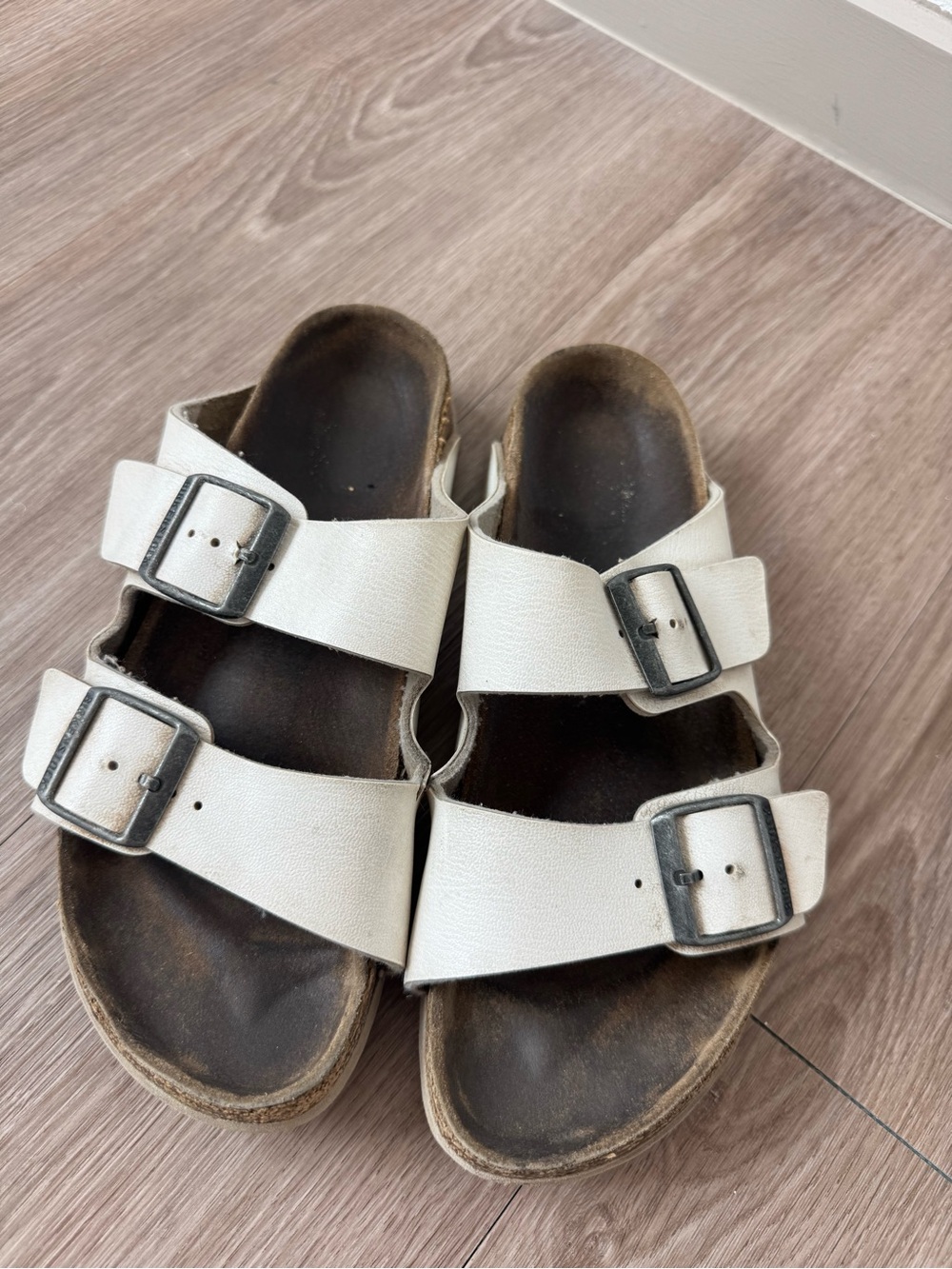 Birkenstock White Double-Buckle Slide Sandals